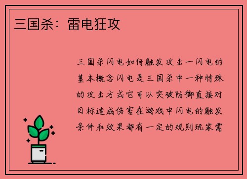 三国杀：雷电狂攻